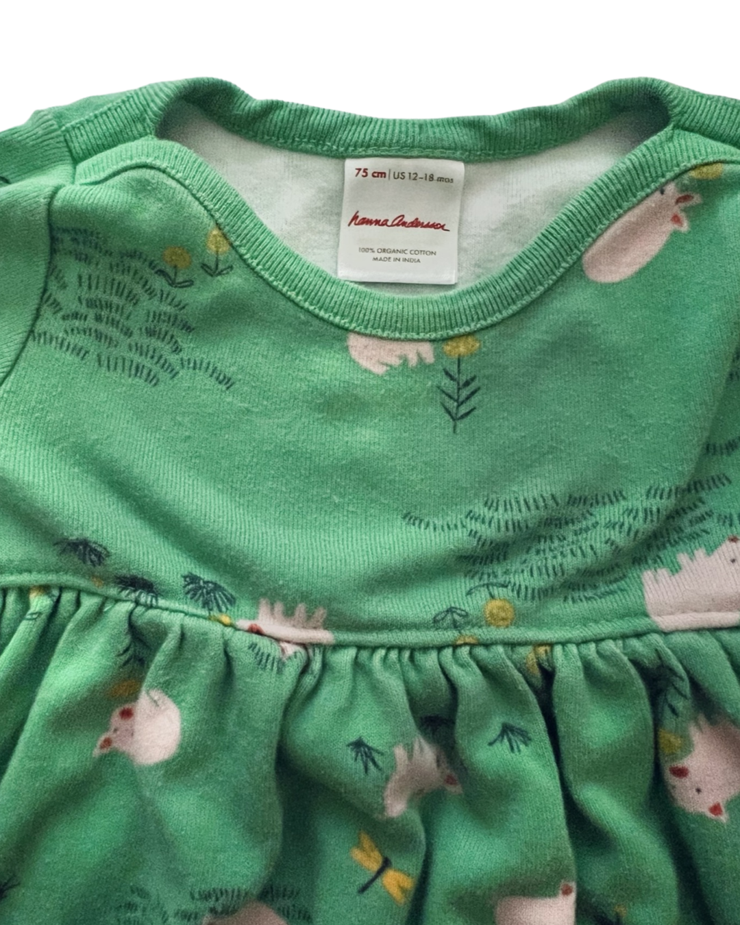 12M-18M Baby Girl Hanna Andersson Green Pig Dress Set