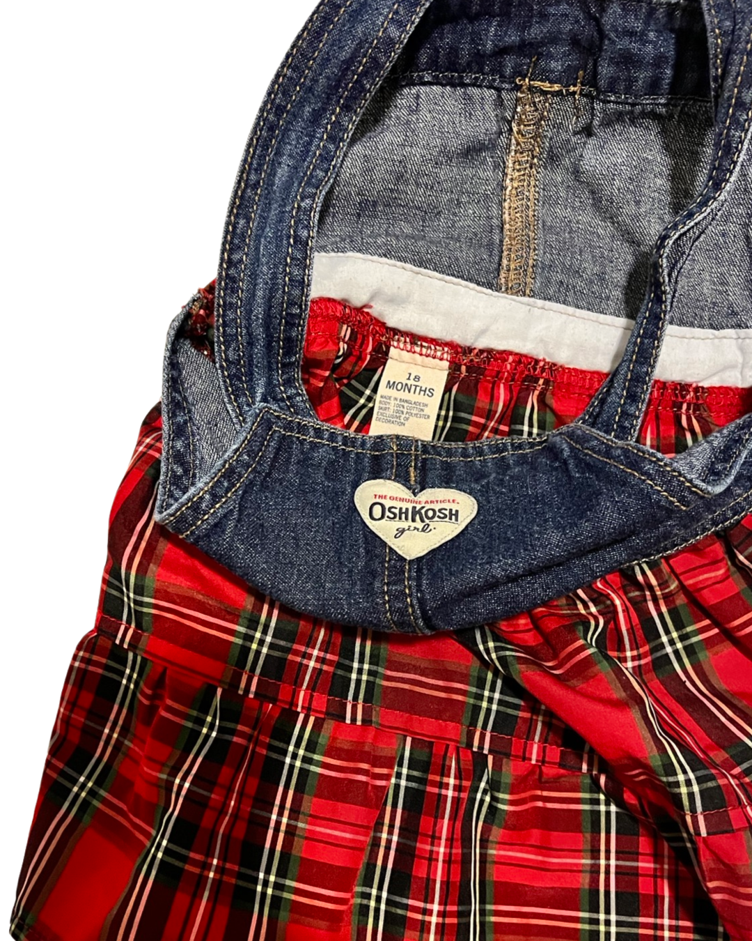 18M Baby Girl OshKosh Girl Red Plaid Overall Jumper Dress
