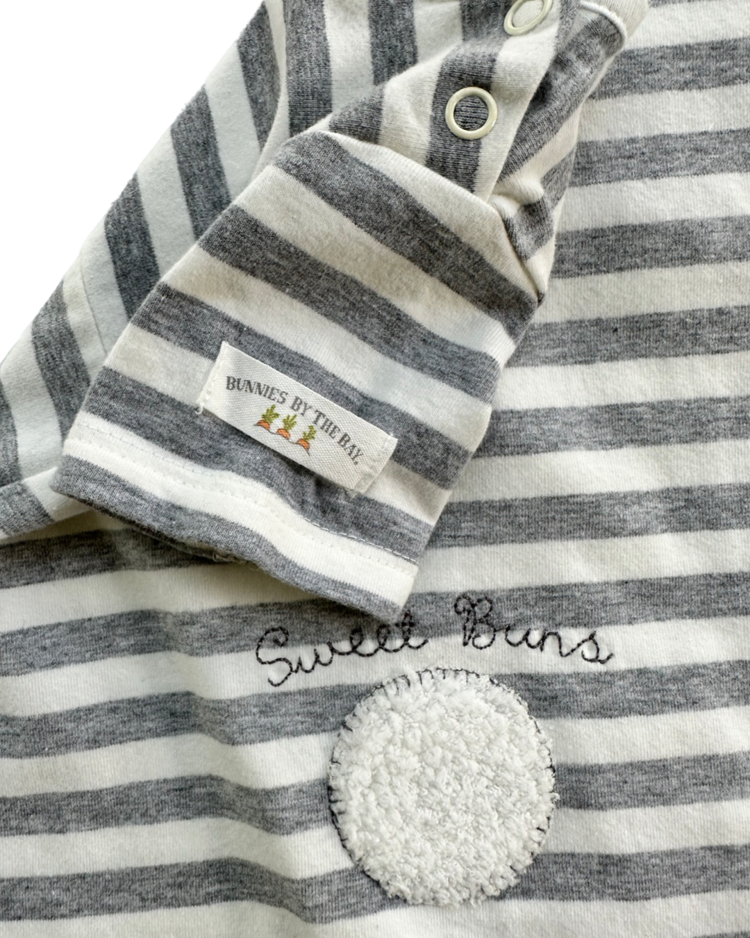 6-9M Baby Boy Bunnies By The Bay Gray & White Striped Bunny Romper