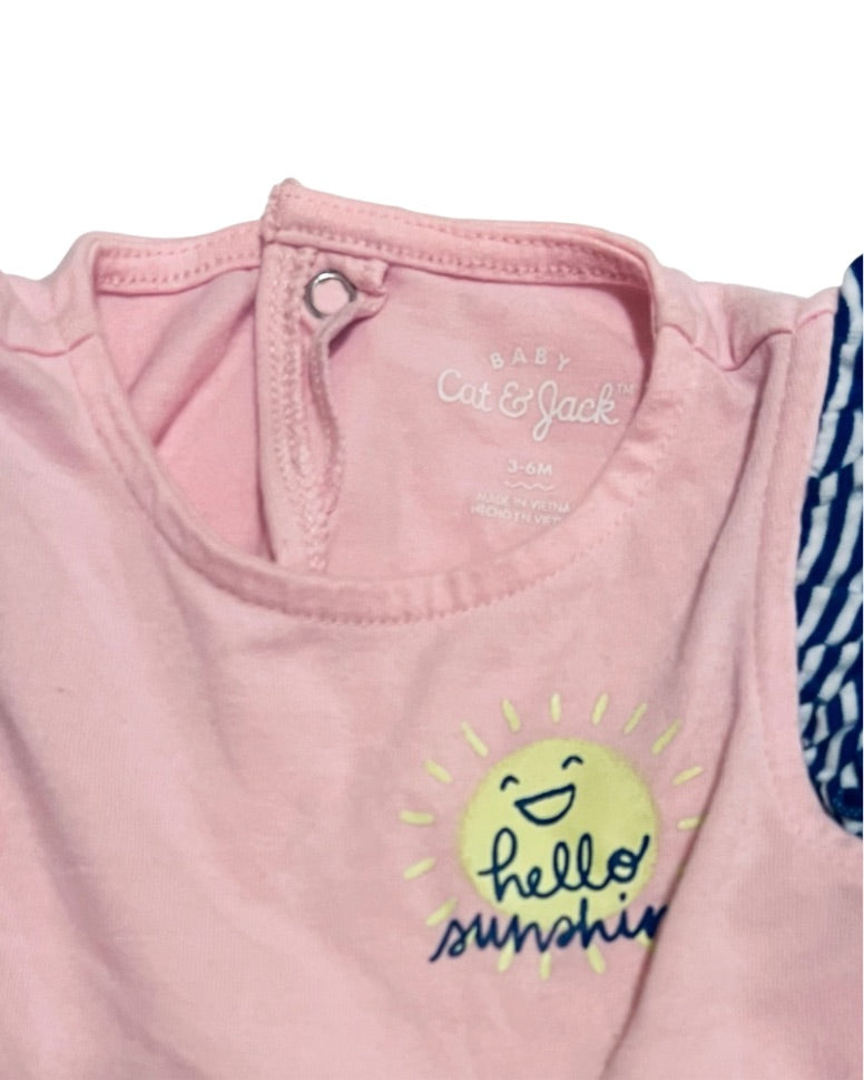 3-6M Baby Girl Pink / Blue Cat & Jack Sunshine Bubble Romper