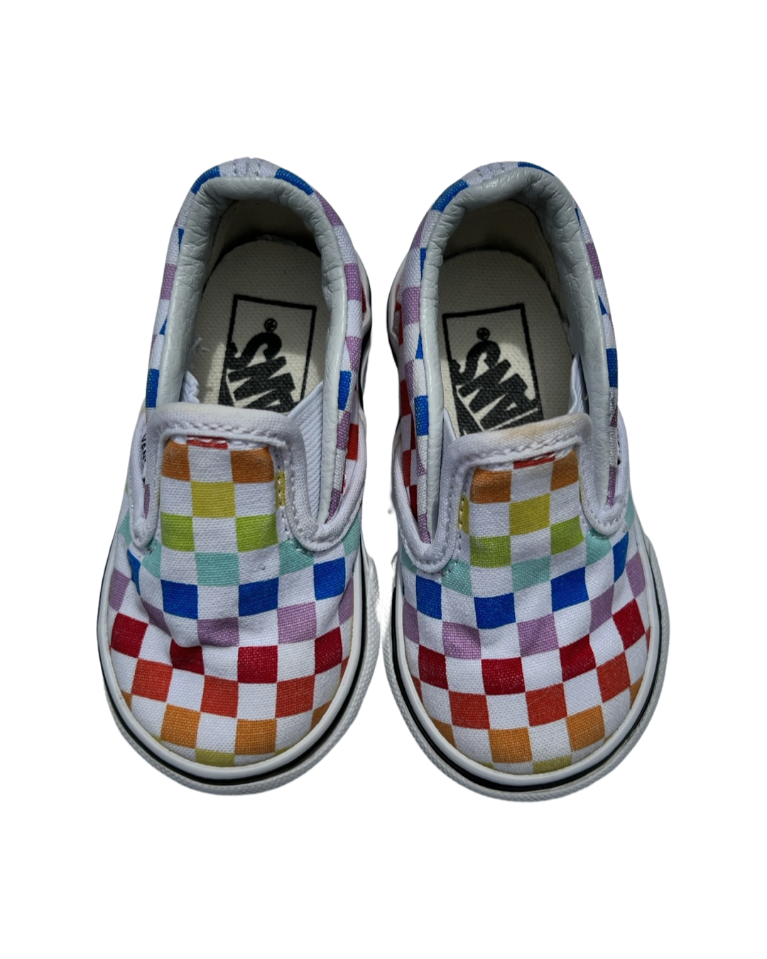 4C Toddler Boy / Girl Rainbow Colorful Checkered Slip On Vans
