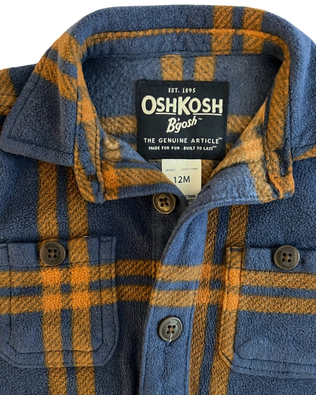 12M Baby Boy OshKosh Fleece Button Up Flannel