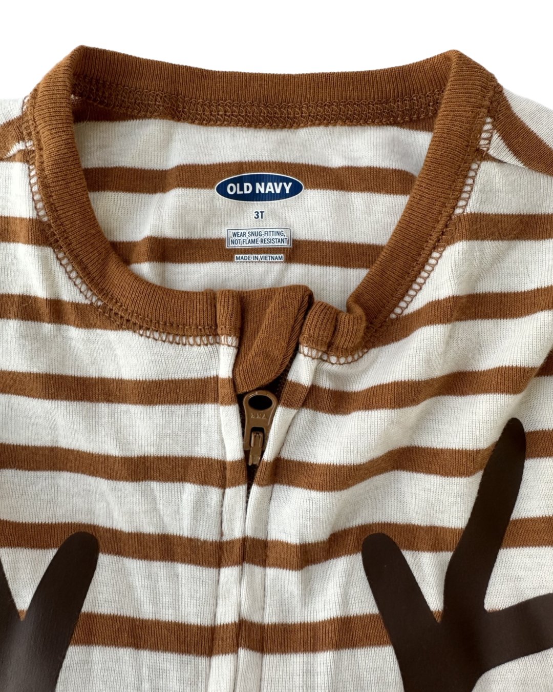 3T Toddler Girl Old Navy Brown Striped Reindeer Footed PJs