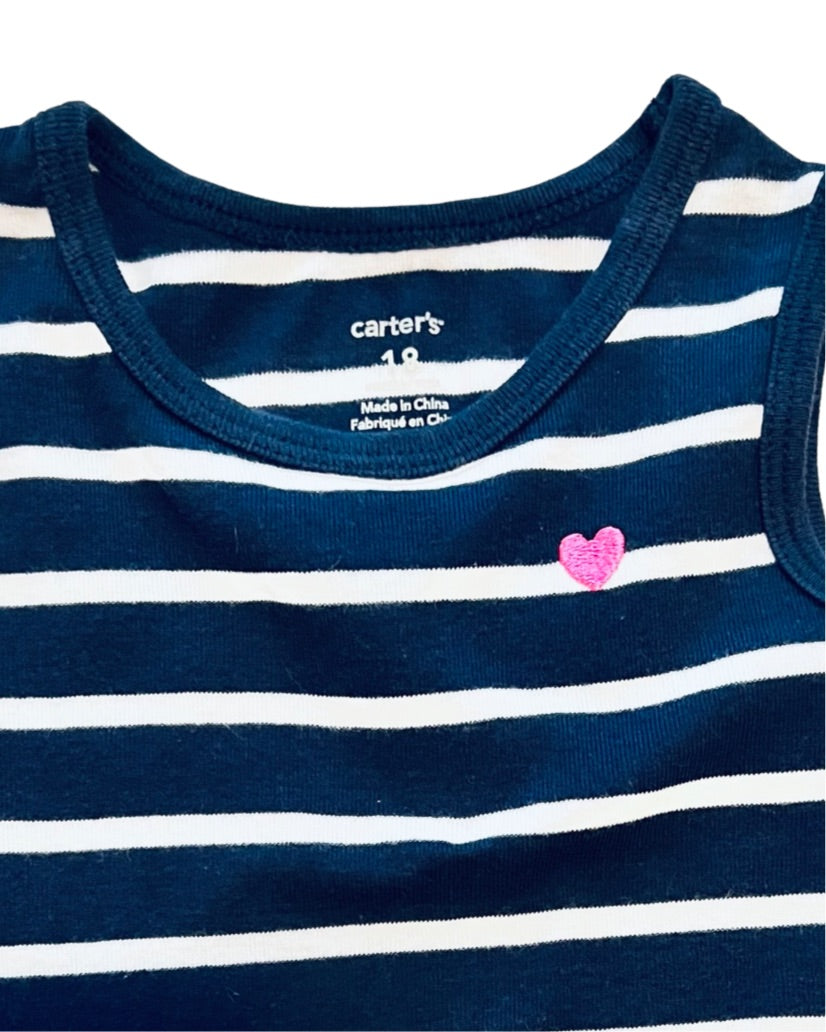 18M Baby Girl Navy / White Striped Carters Top