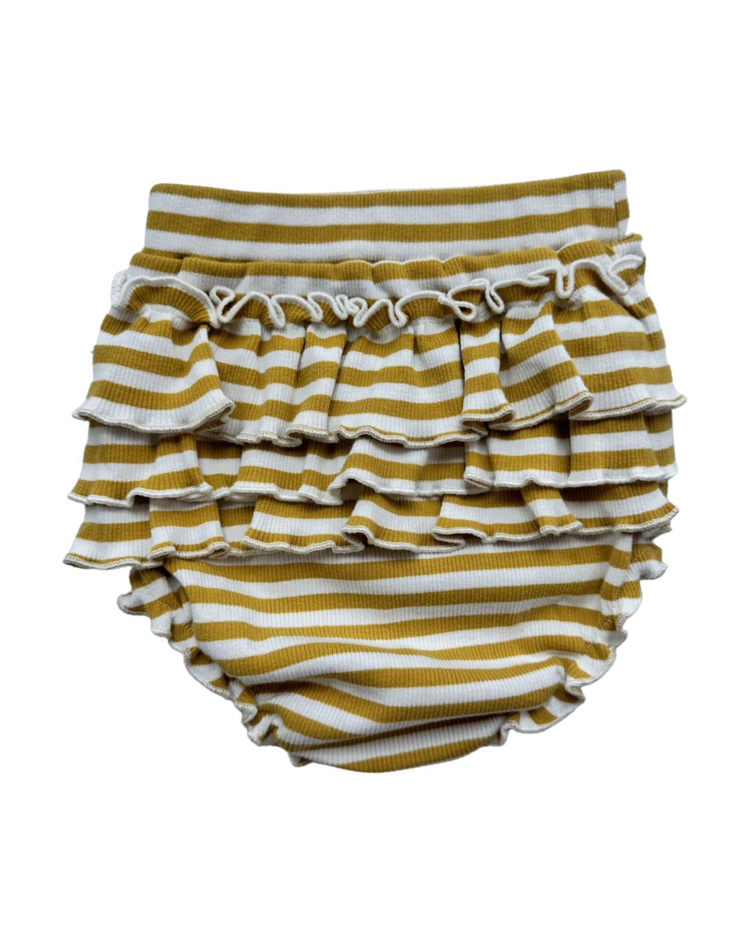 12M Baby Girl Mustard Yellow Stripped Tank Top & Ruffle butt Bubble Shorts