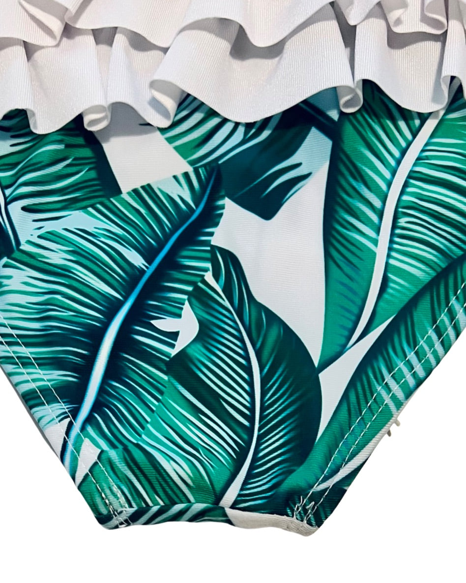 12M-18M Baby Girl Boutique Green Fern Palm One Piece Green / White Swim Suit