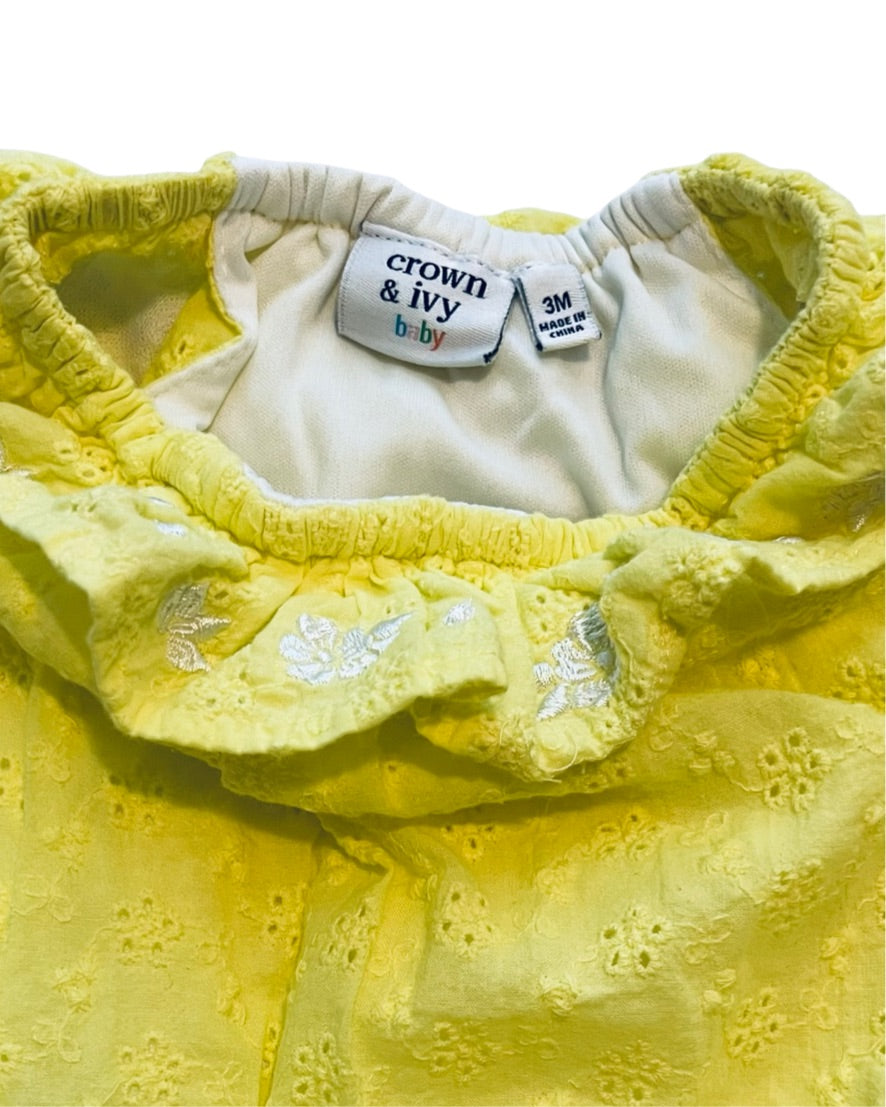 3M Baby Girl Yellow Eyelet Crown & Ivy Baby Bubble Romper