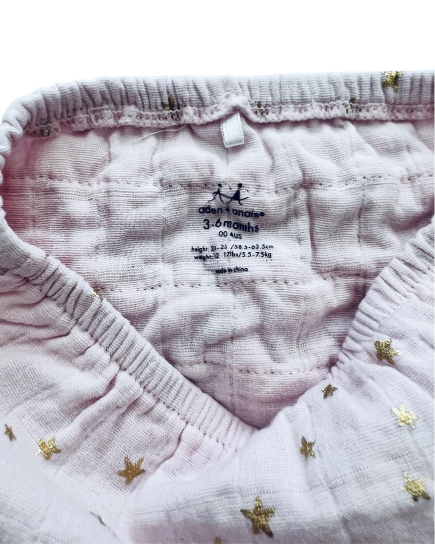 3-6M Baby Girl Pink Star Muslin Aden & Anais Rufflebutt Bloomers / Shorts