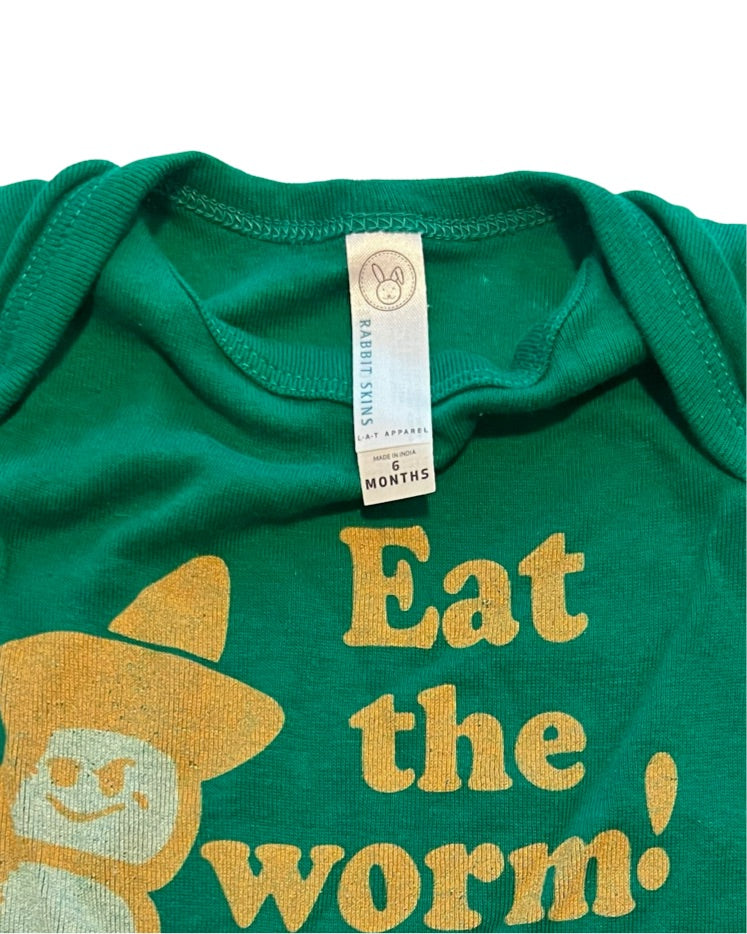 6M Baby Boy / Girl Small Shop Green Eat The Worm Onesie