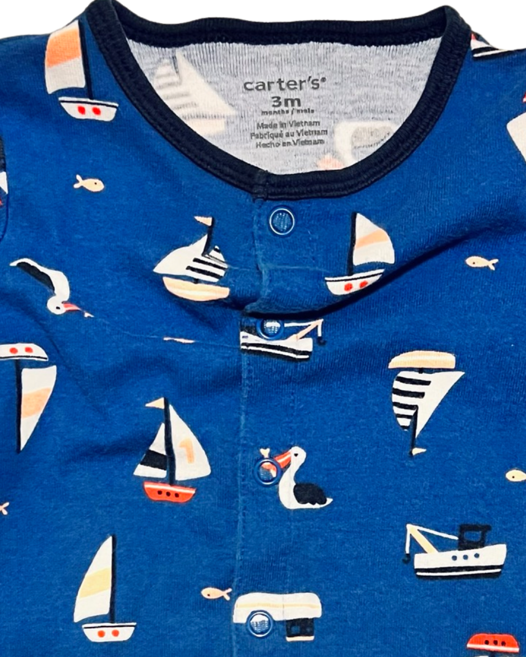 0-3M Baby Boy Blue Carters Sailboat Bubble Romper