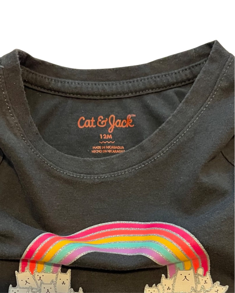12M Baby Girl Gray Cat & Jack Kitty Rainbow Top