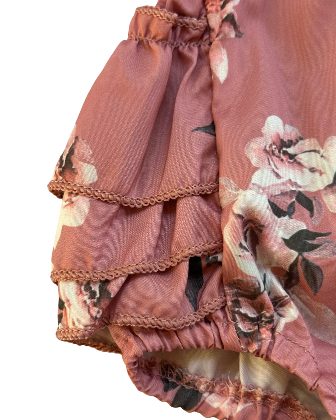 18M-24M Baby Girl Mauve Pink Floral Flutter Sleeve Ruffle Romper