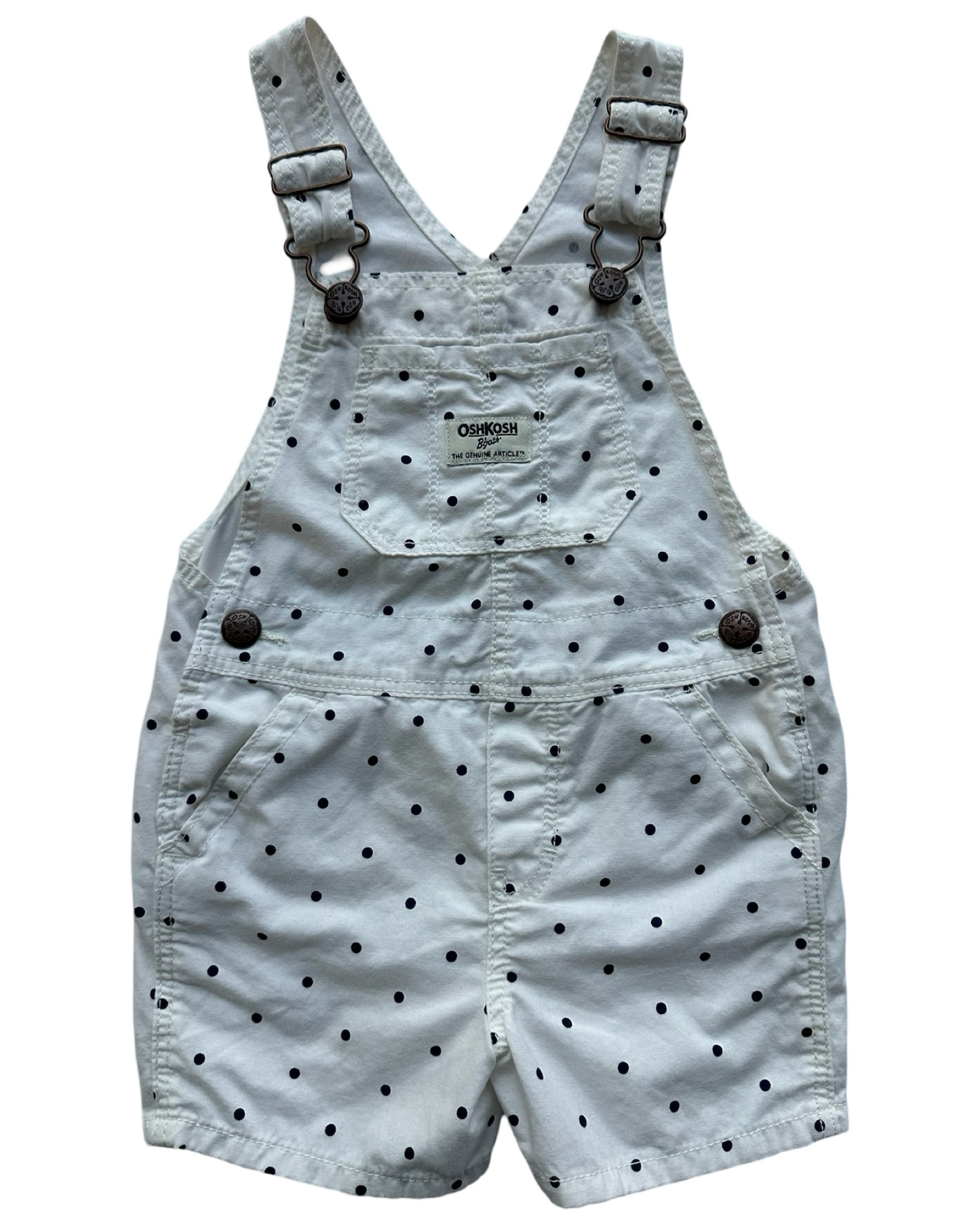 2T Toddler Girl OshKosh B’gosh White With Blue Polka Dots Short tall Overall