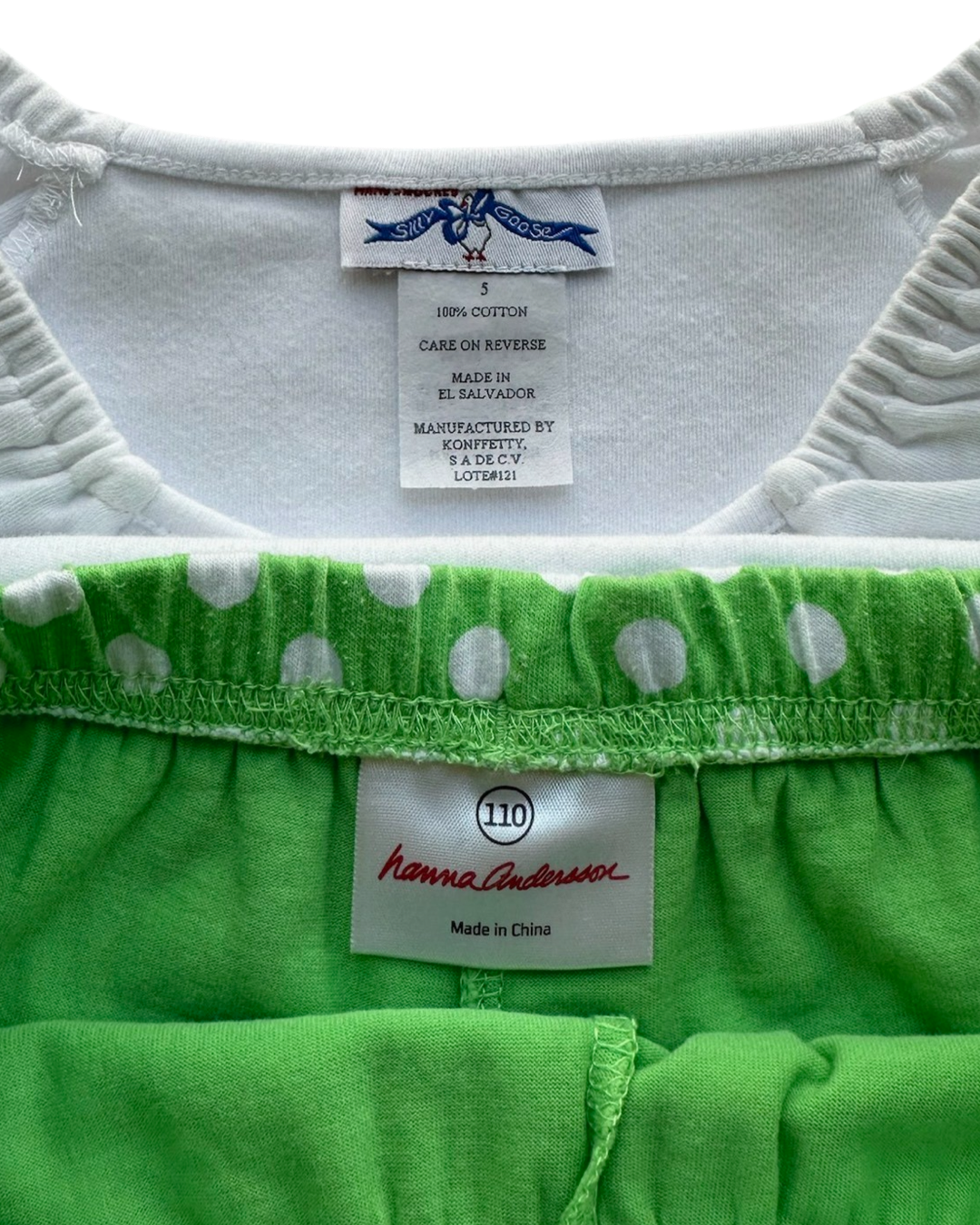 5T Toddler Girl White Smocked Popsicle Top W/ Matching Green Polka Dot Hanna Andersson Skort