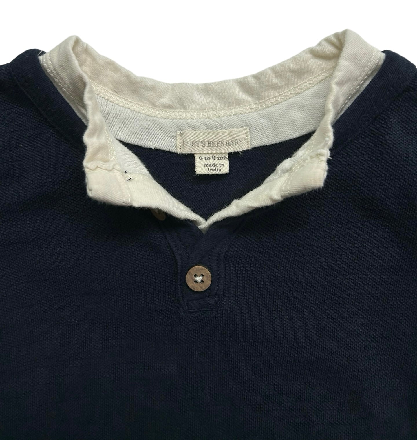 6M-9M Burt’s Bees Baby Boy’s Blue & Beige Henley Romper