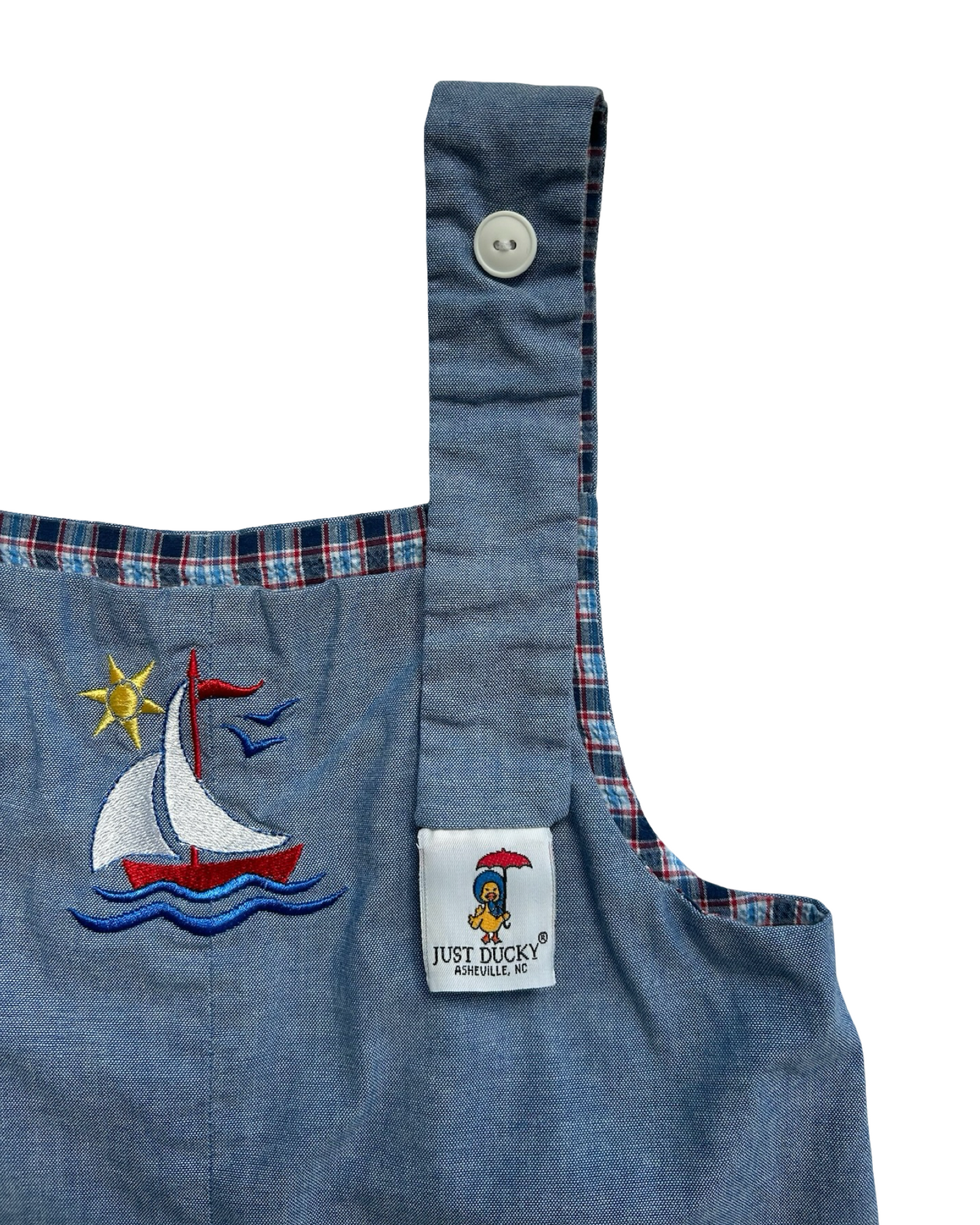 18M Baby Boys Just Ducky Reversible Sailboat Embroidered Overalls