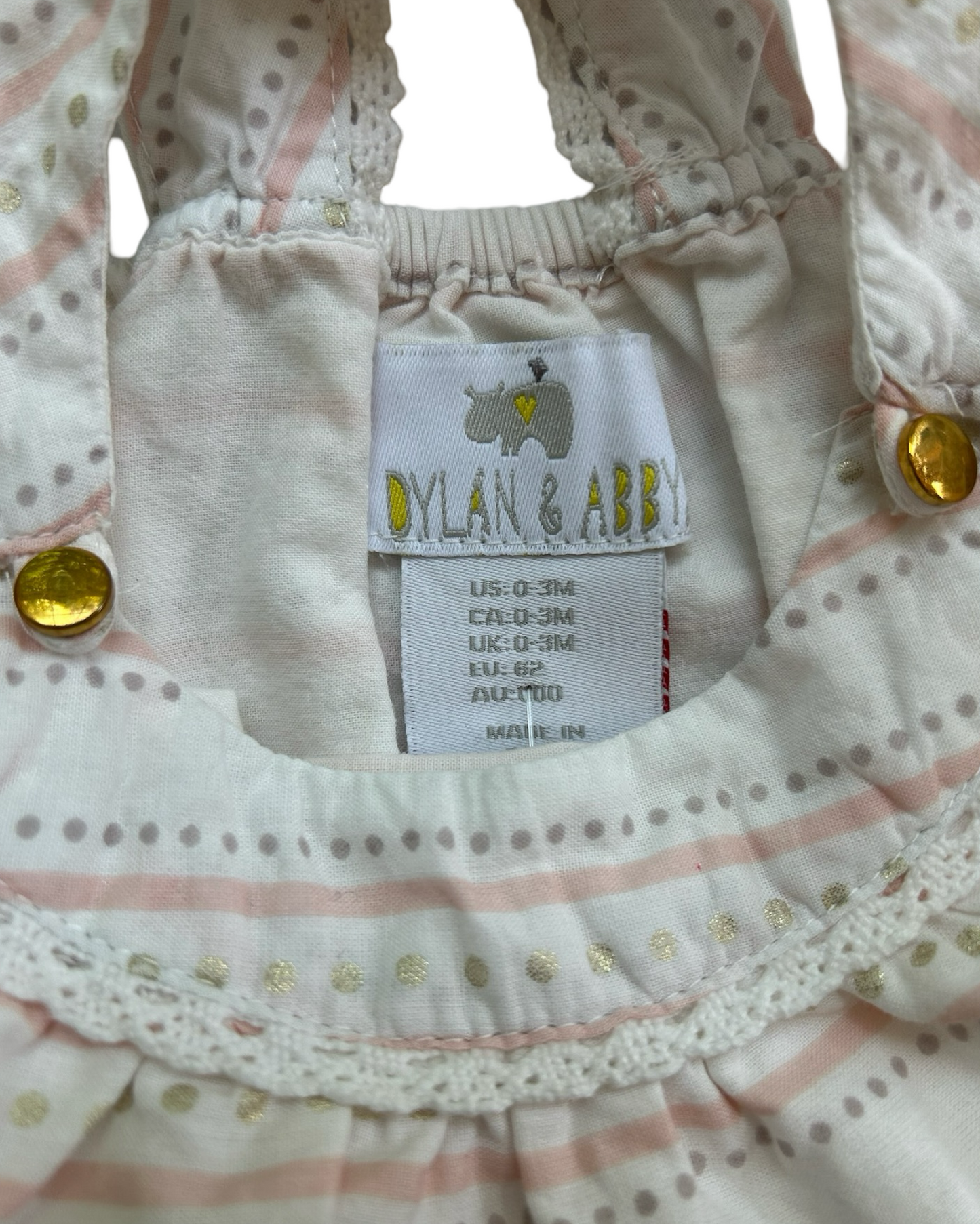 0-3M Baby Girl Dylan & Abby Pink Stripe / Gold Dot Bubble Romper