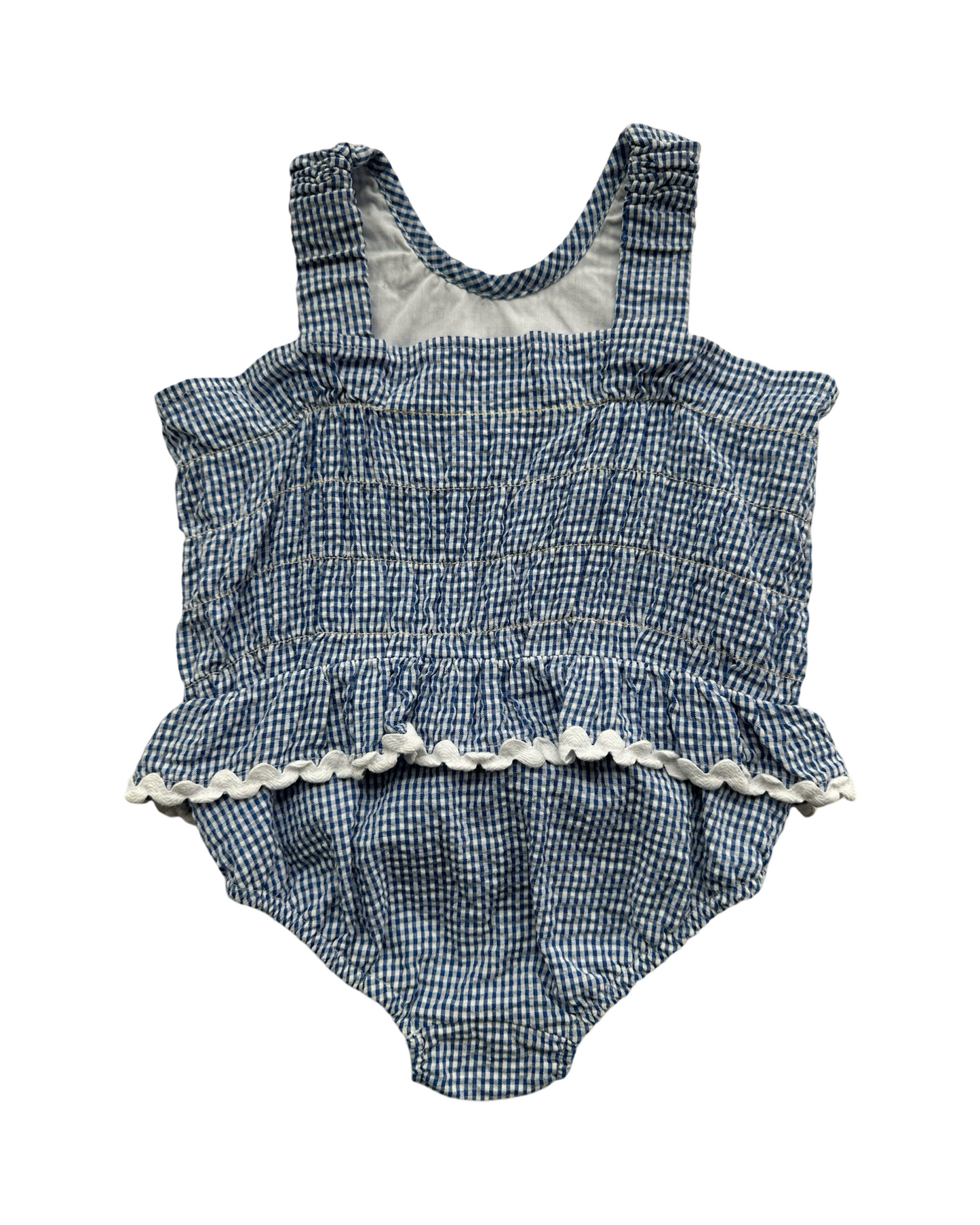 2T Toddler Girl Funtasia! Too.. Blue Gingham Seersucker American Crab One Piece Swim Sun Suit