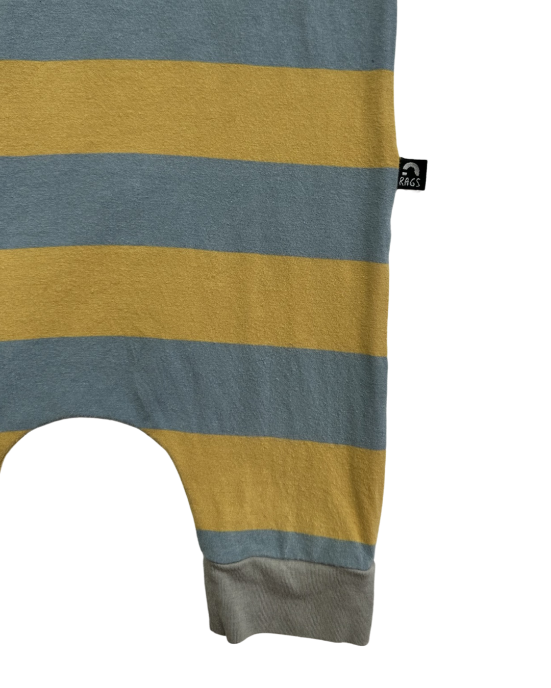 18-24M Baby Boy RAGS to Raches Blue / Mustard Yellow Striped Duh Tank Romper