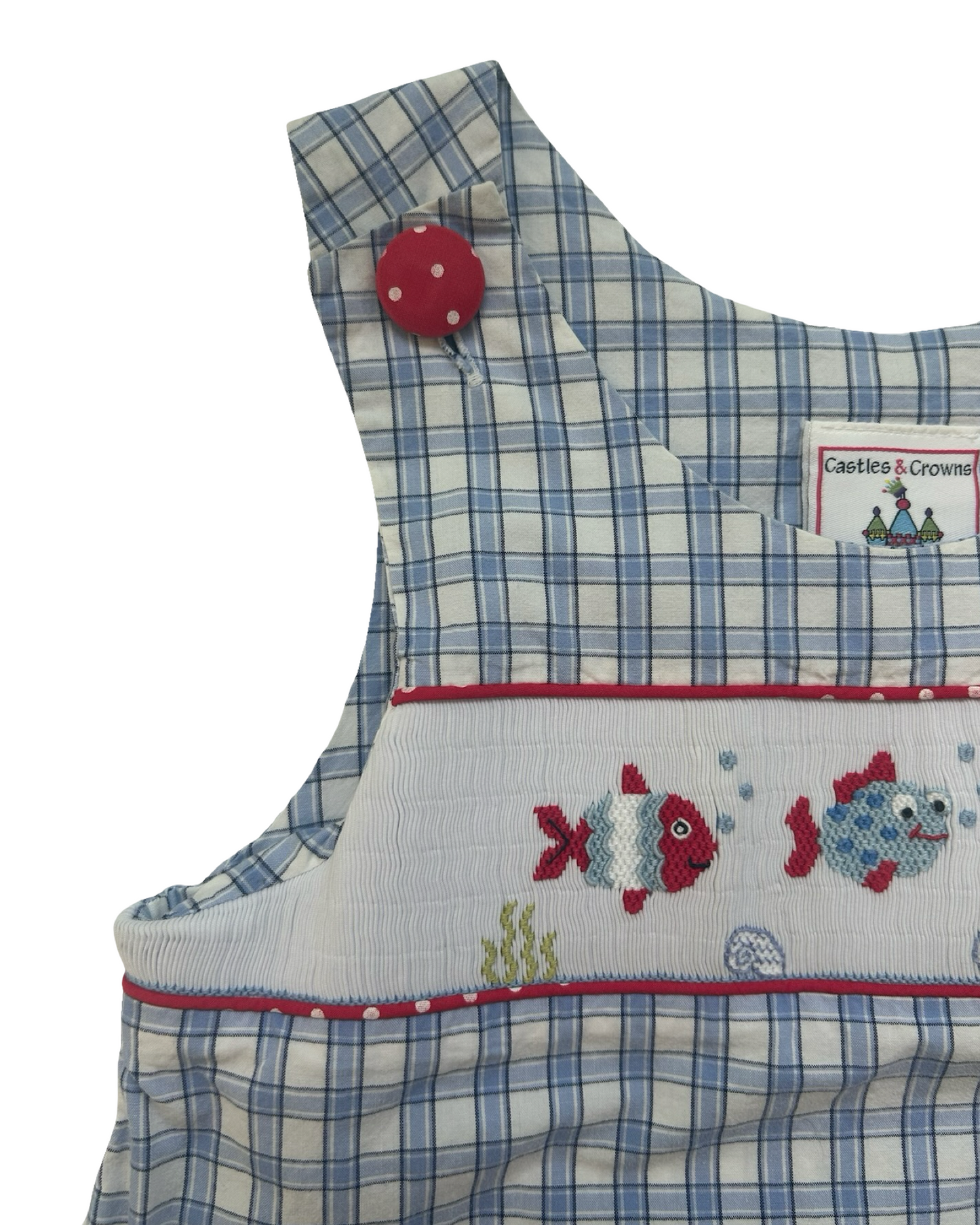 4T-5T  Toddlers Girls Castles & Crowns  Smocked With Embroidered Fish 🐠 🐟 Top One Piece.