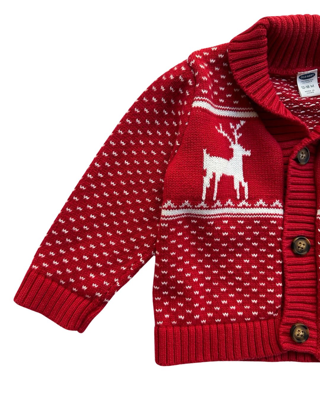 12-18M Baby Boy Red Old Navy Christmas Reindeer Cardigan Sweater