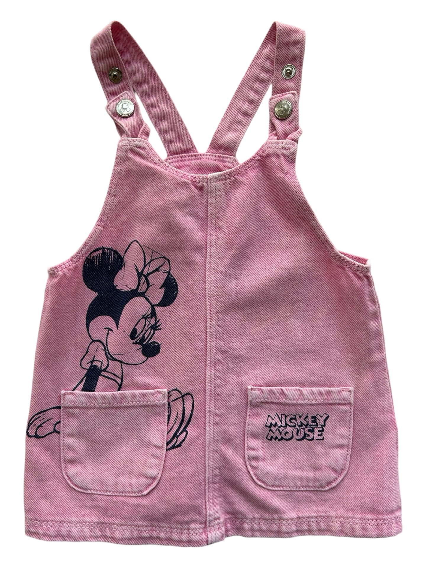 9M-12M Baby Girls Zara Disney Minnie & Mickey Mouse Print Overall Dress.