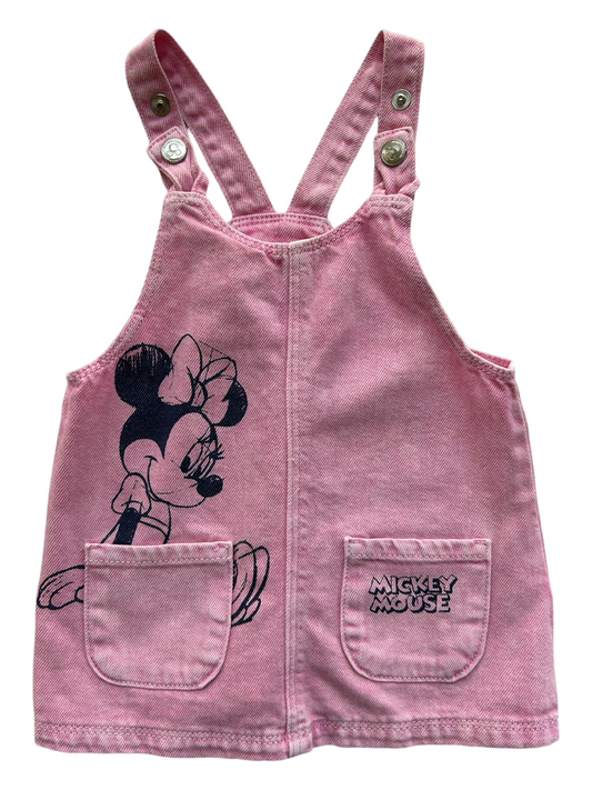 9M-12M Baby Girls Zara Disney Minnie & Mickey Mouse Print Overall Dress.