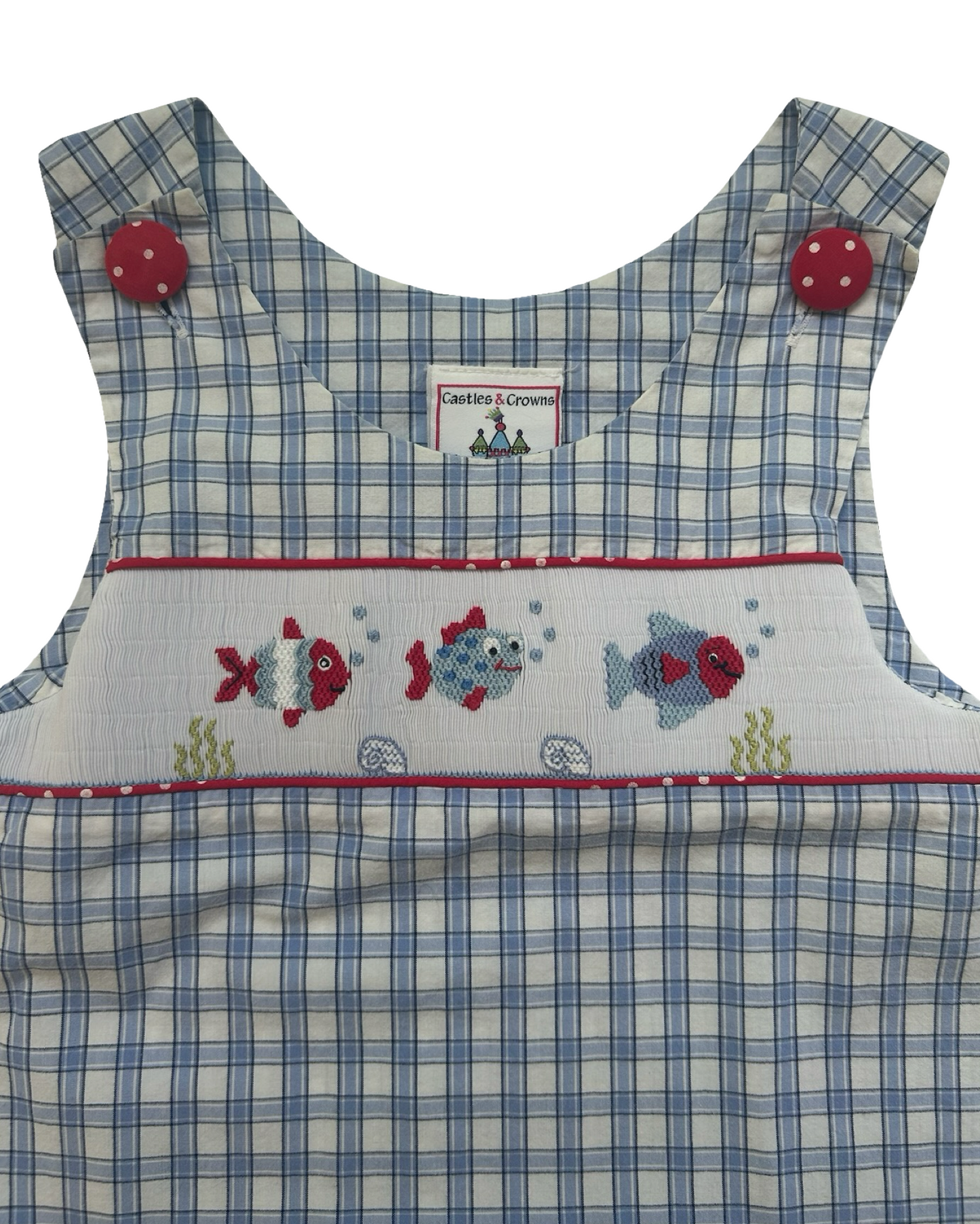 4T-5T  Toddlers Girls Castles & Crowns  Smocked With Embroidered Fish 🐠 🐟 Top One Piece.