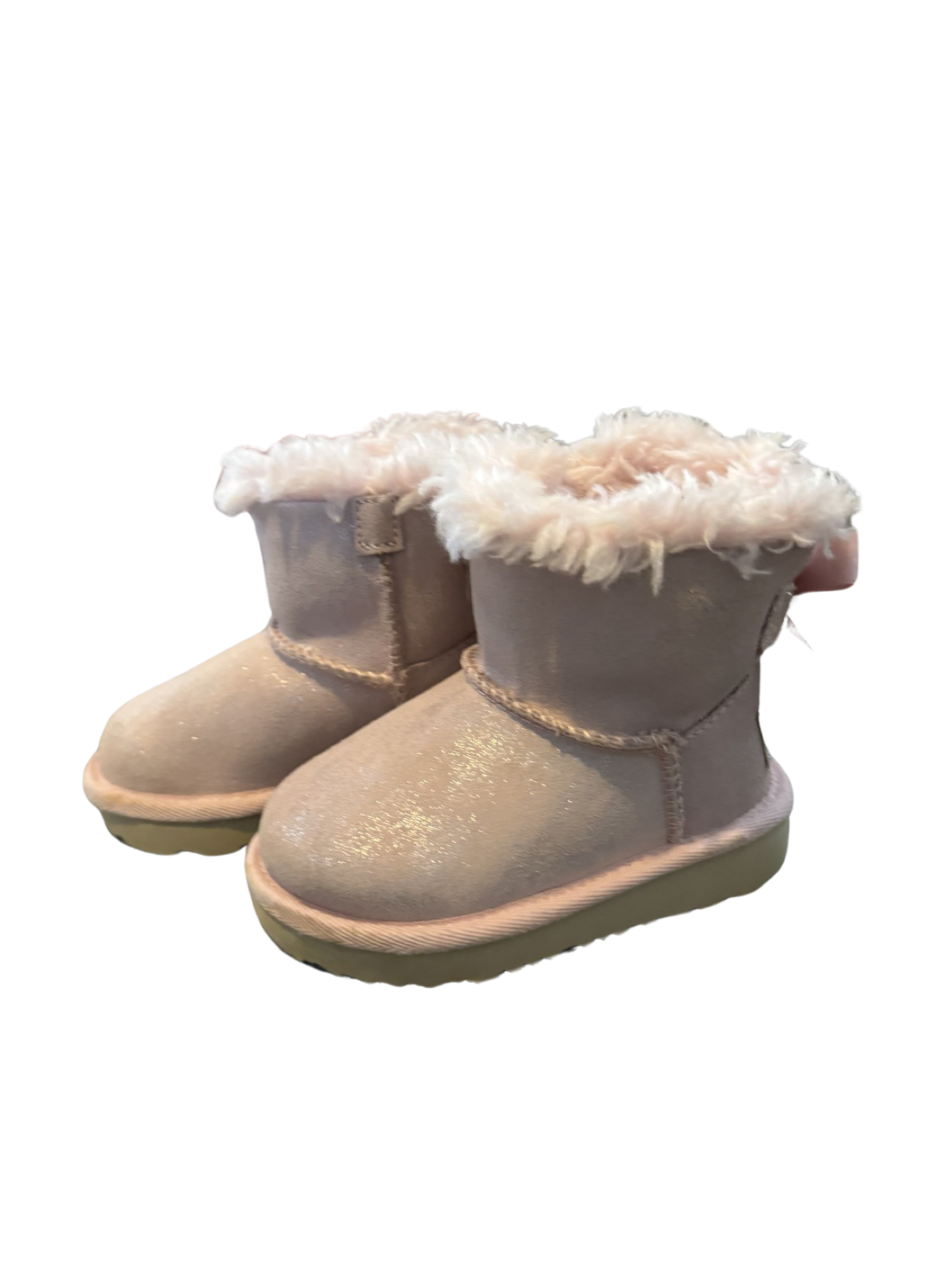 6C Toddler Girl Pink Sparkle Leather UGG Mini Bailey Bow Snow Boots