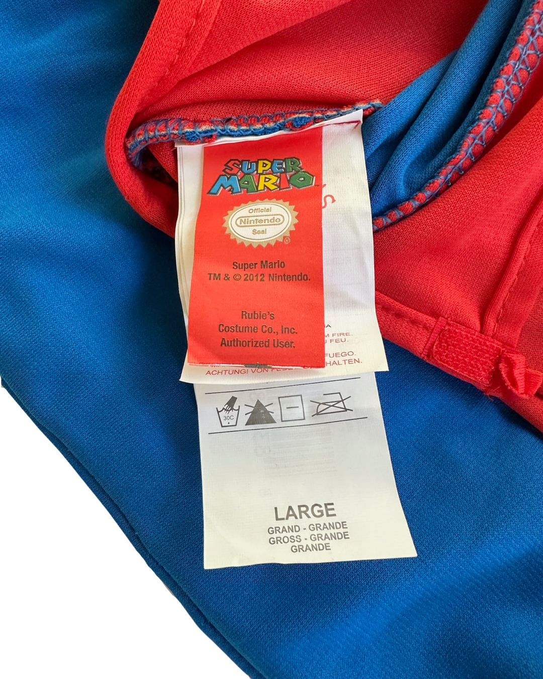 8-10Y Youth Boy / Girl Size Large Rubies Authentic Super Mario Brothers Mario 3pc Costume with Mustache