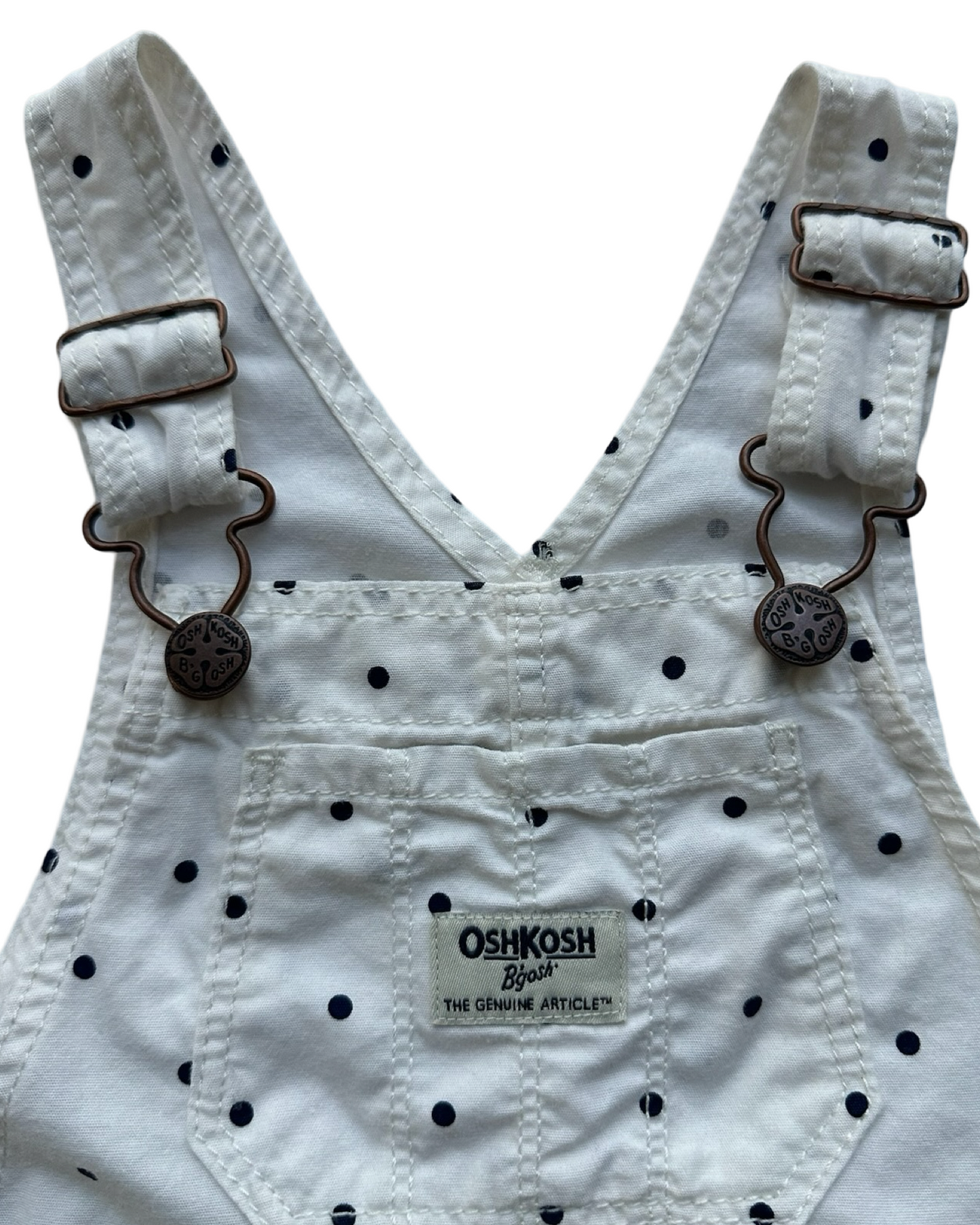 2T Toddler Girl OshKosh B’gosh White With Blue Polka Dots Short tall Overall