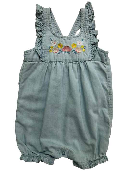 9M Baby Girls Carters Embroidered Flowers Chambray Romper