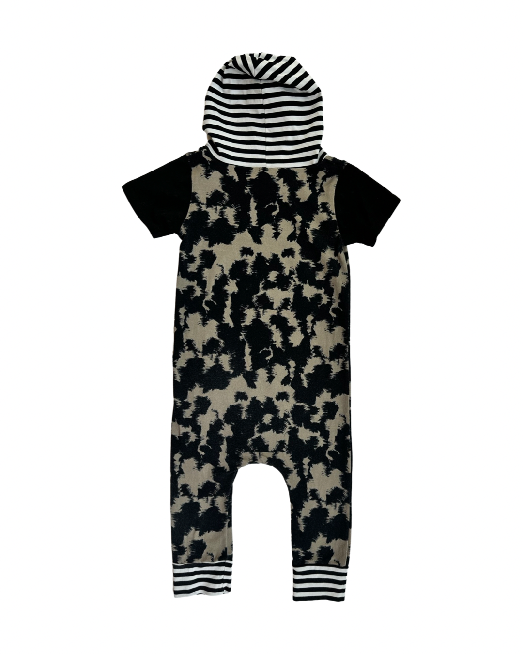 18-24M Baby Boy RAGS to Raches Black & Tan Hooded Duh Romper
