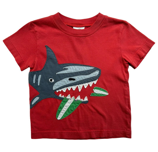 2Y - 3Y Girls Mini Boden Short Sleeve T-Shirt Big Appliqué SHARK 🦈