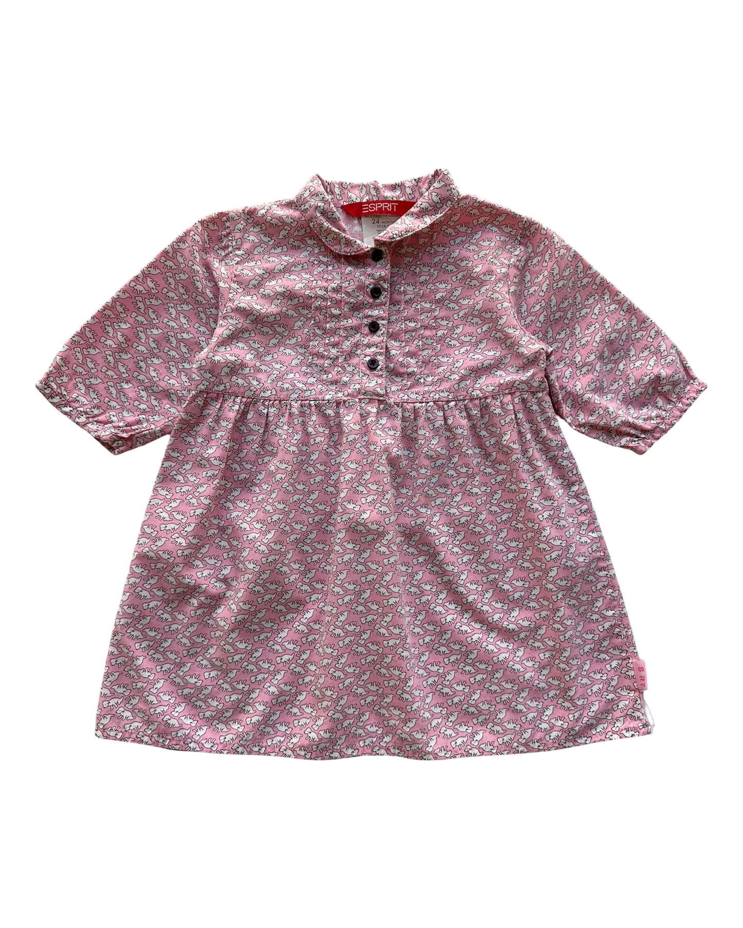 24M Baby Girls Esprit Long Sleeve Doggies Detail Dress.