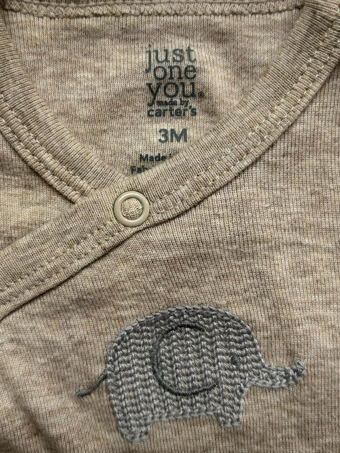 NB-3M Baby Boys Just One You Carter’s Tan Elephant Shirt.