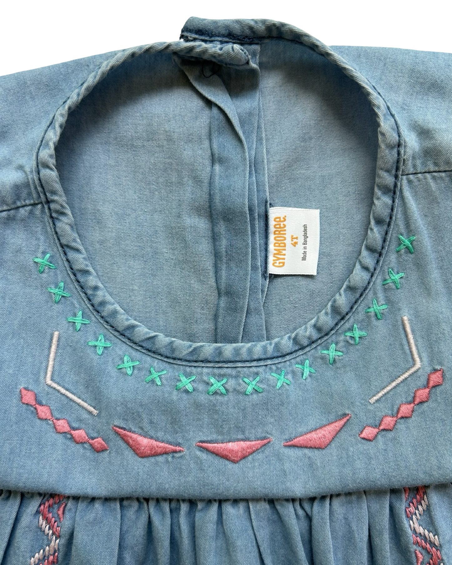 4T Toddlers Girls Gymboree With Embroidered Denim Blue Aztec Design Dress.