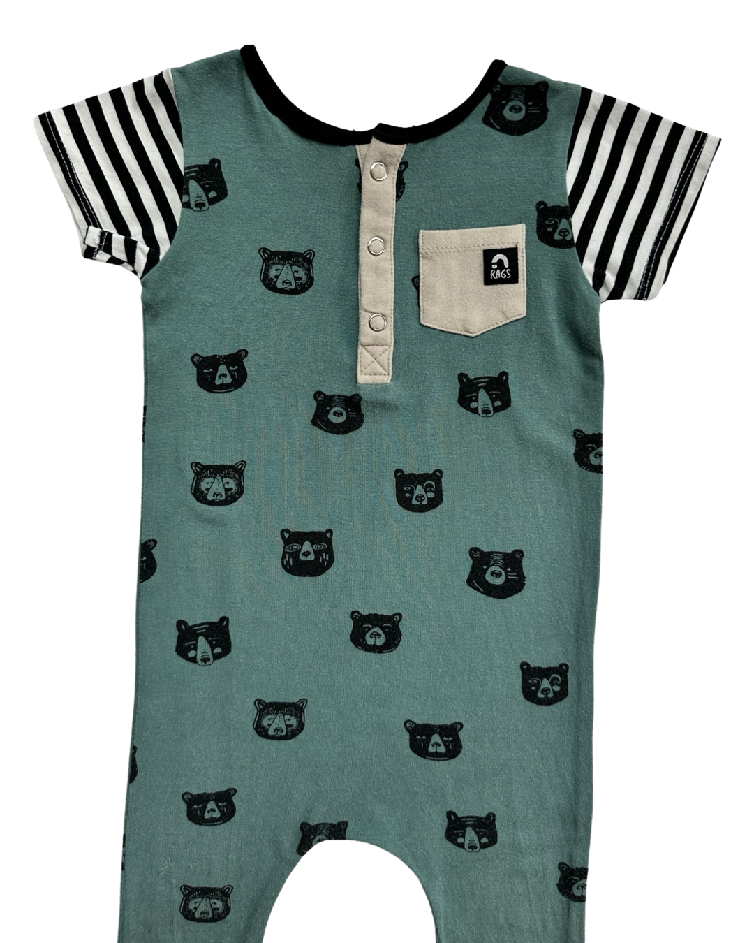 18-24M Baby Boy RAGS to Raches Green Bear Romper
