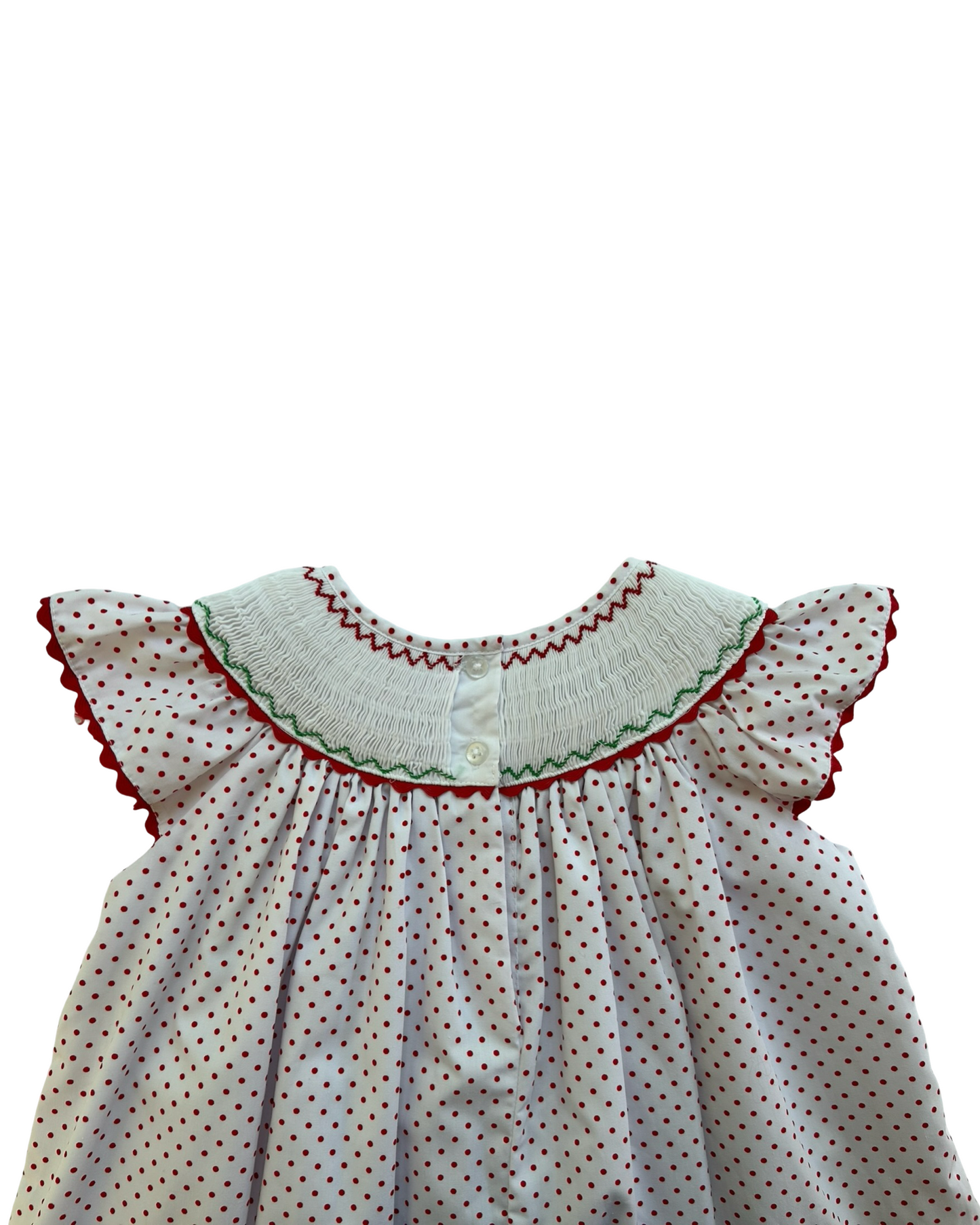 4T Toddlers Girls Marmellata Smocked Bishop With Cherry Embroidered And Polka Dot Dress.