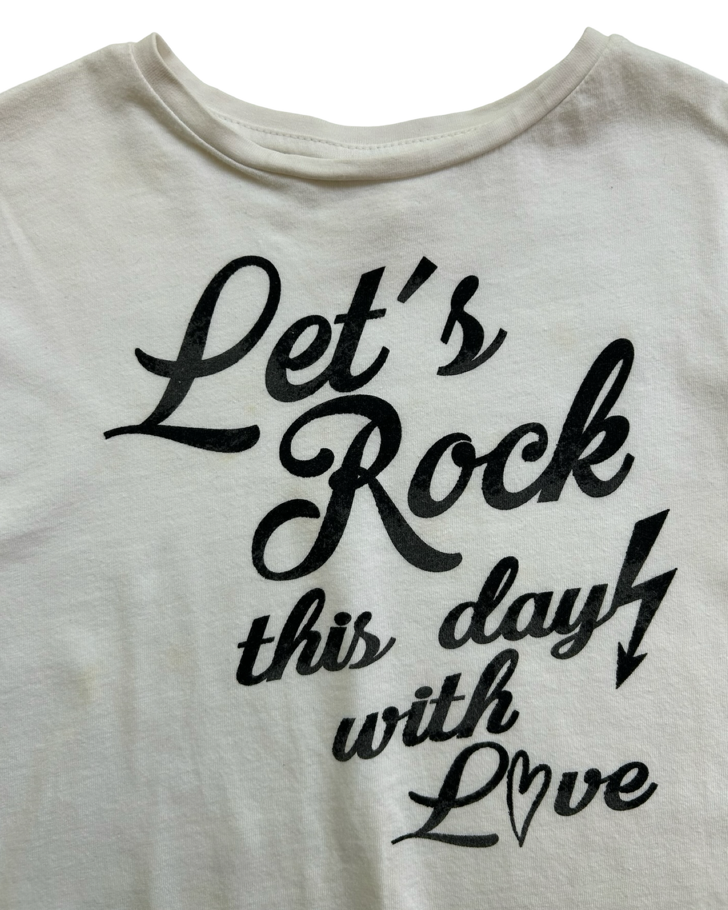 4T Toddlers Girls Zara Off-White Top (LET’S ROCK THIS DAY WHITE LOVE)