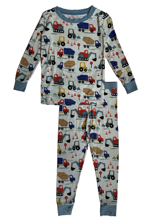2T Toddler Boy Little Sleepies Bamboo Construction PJs, Set 2 Pieces.