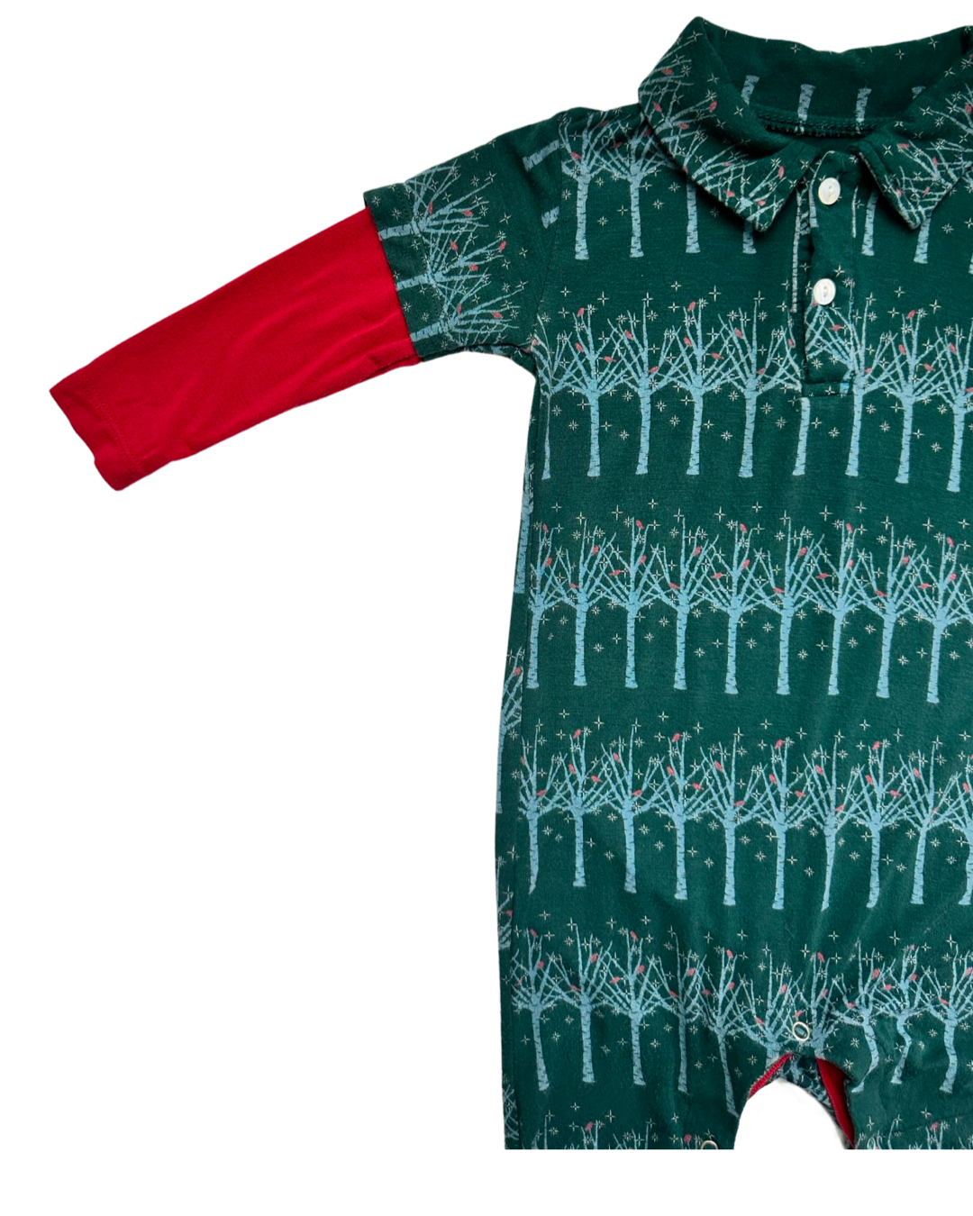 18-24M Baby Boy Bamboo KicKee Pants Green Pine Frosted BirchTree Long Sleeve Polo Romper