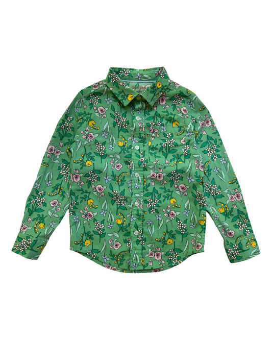 4T / 5T Toddler Boys Size XS Cat & Jack Green Floral Button-up Dress Shirt