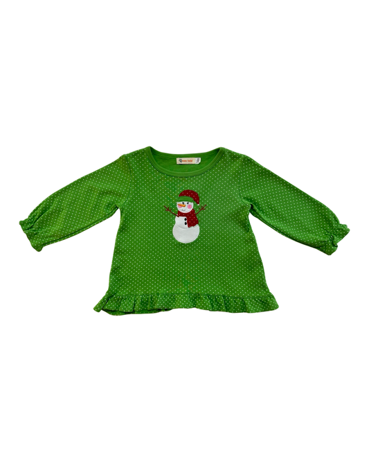 24M Baby Girl Green Polka Dot Luigi Snowman Long Sleeve Shirt