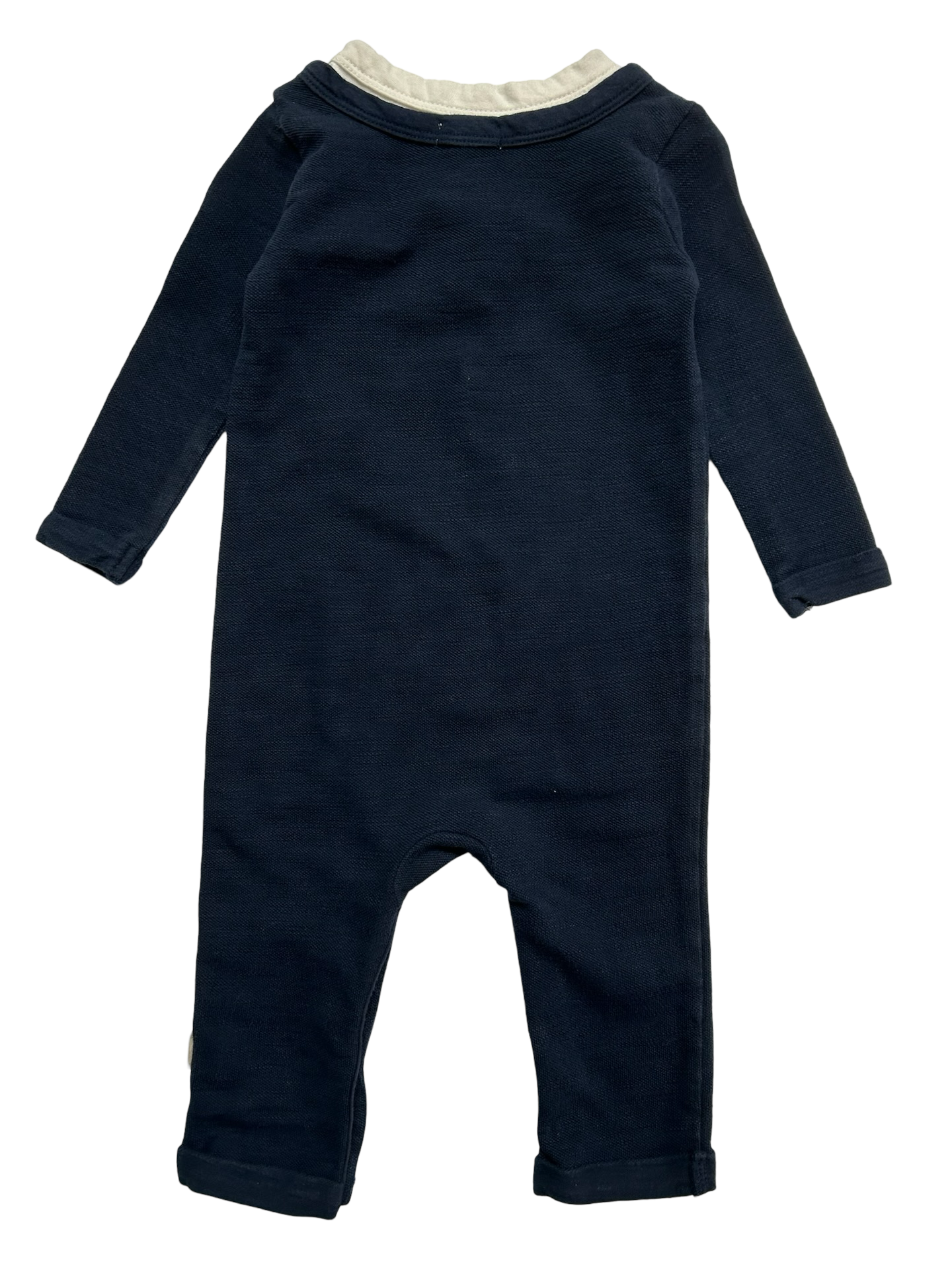 6M-9M Burt’s Bees Baby Boy’s Blue & Beige Henley Romper