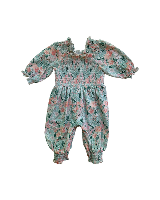 3M Baby Girls Busy Bees Smocked Floral Bubble Romper.