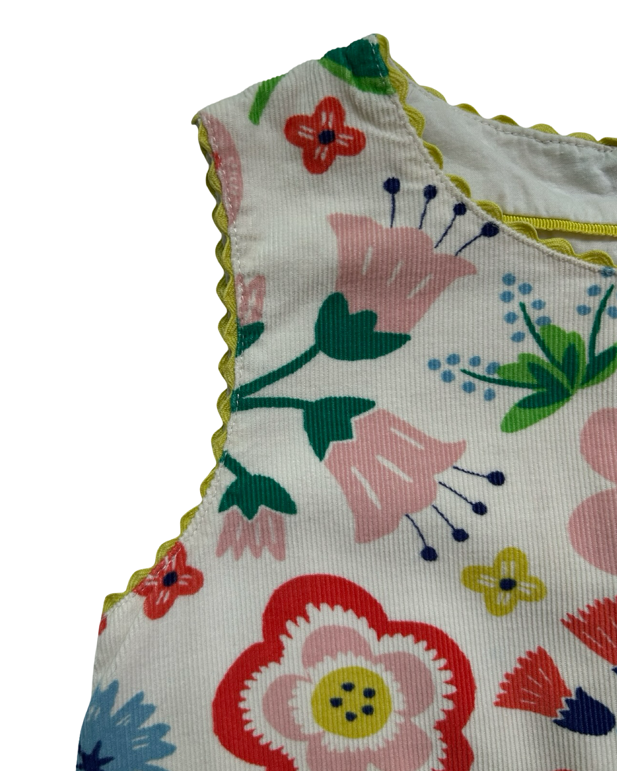 4-5Y Toddler Girl Mini Boden White Floral Sleeveless Corduroy Dress