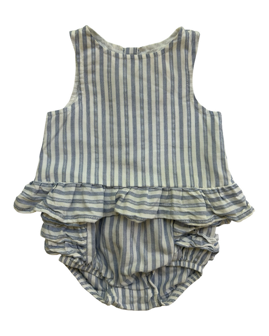 6M-9M Baby Girls Cat & Jack Baby Striped, Ruffled Top / Bloomers 2 Piece Set.