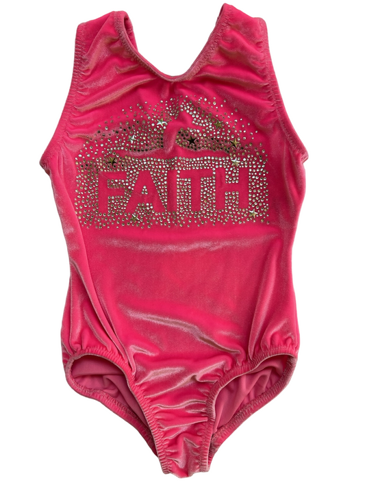 Small - 4T /5T Toddler Girl’s Go For The Gold FAITH Gymnastics Velvet Leotard With Jewels.