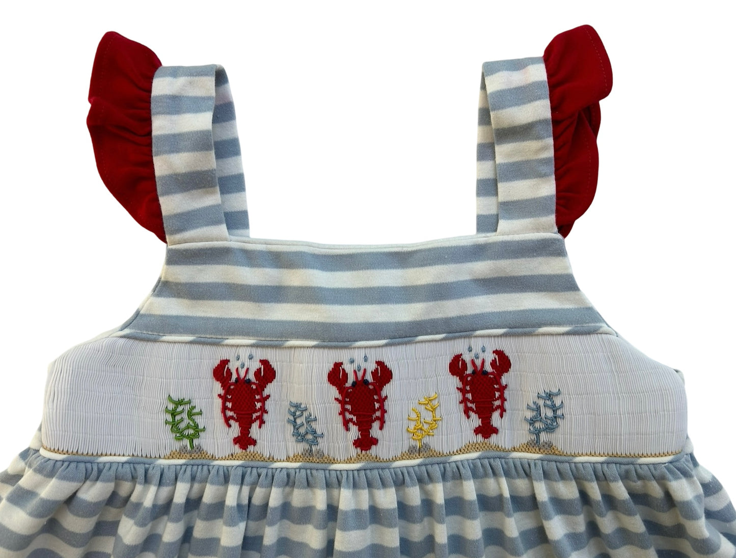 6X Girls Zuccini Lobsters 🦞 🦞🦞 Embroidered Blue Striped Tunic Top.